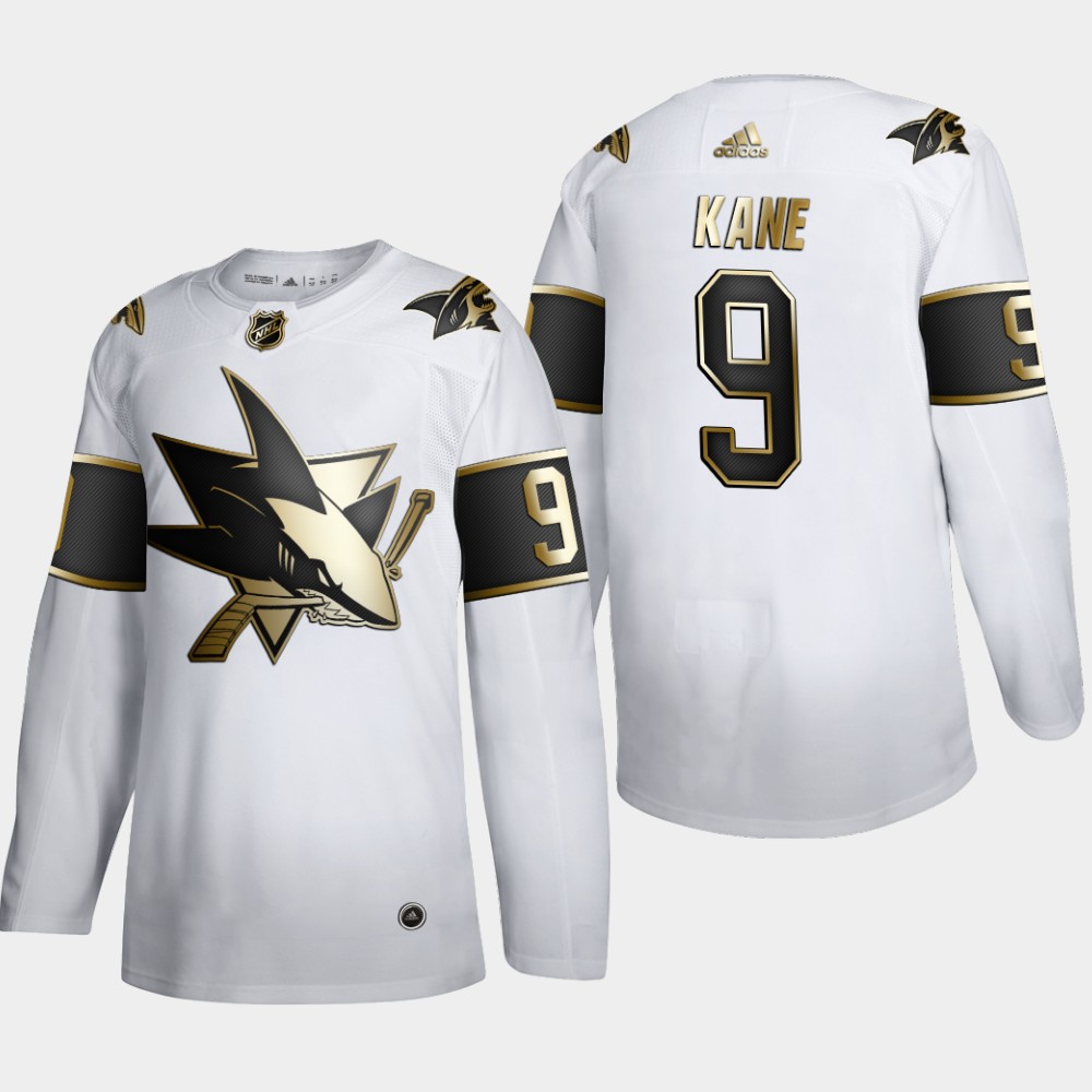 Cheap San Jose Sharks 9 Evander Kane Men Adidas White Golden Edition Limited Stitched NHL Jersey